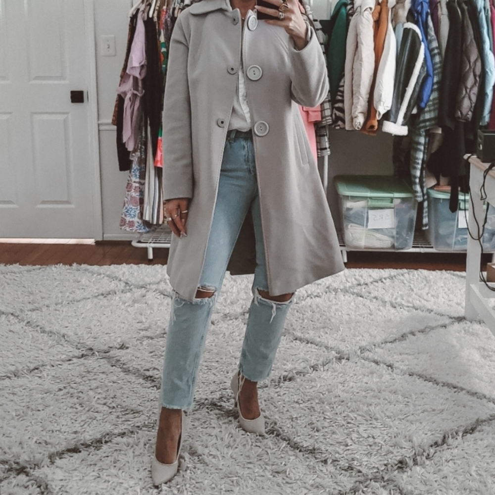 Tahari gray wool blend long coat